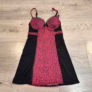 Rampage Intimates Pink Leopard Underwire Mesh Chemise Slip Dress Small Lingerie